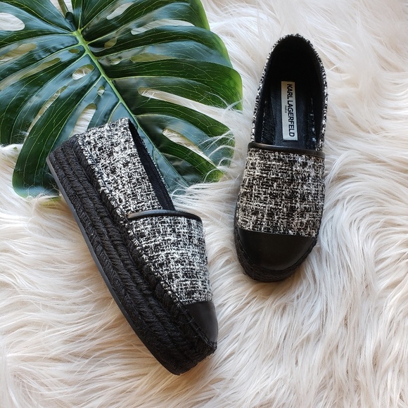 Karl Lagerfeld Shoes - { karl lagerfeld } tweed round toe espadrilles